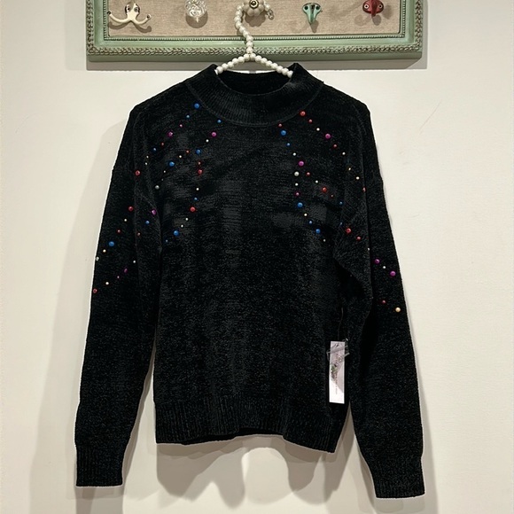 New ModCloth chenille black multicolored candy, confetti sweater women’s small - Picture 1 of 10